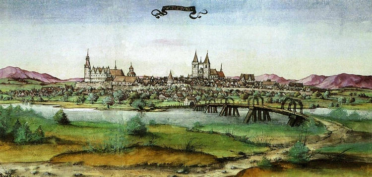 Postkartenansicht von Wittenberg um 1536 © Lutherstadt Wittenberg I Städtische Sammlungen